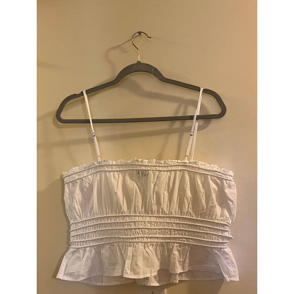 Madewell Women's Size L White Smocked Button-Front Top in Poplin NEW - Picture 5 of 8